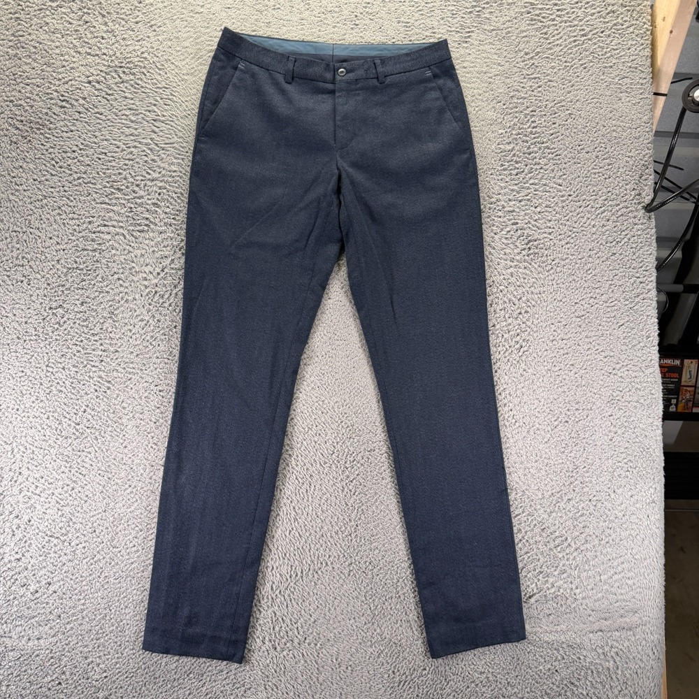 Zara Pant Mens 31x33 Blue Polyester Dress Straight Leg Business Formal Stretch